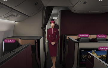 Sama acompanha o visitante em todo o tour no metaverso da Qatar Airways - Reprodução